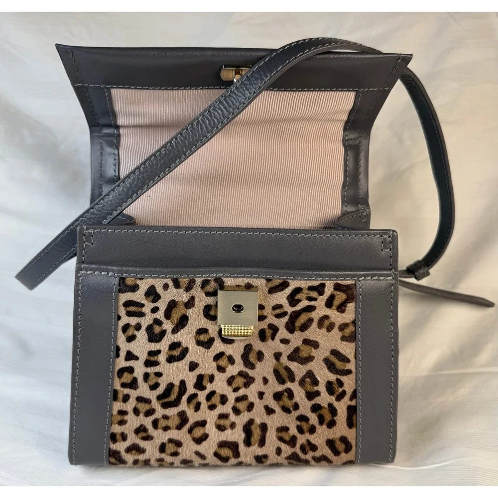 Radley London Gray Leather Leopard Haircalf Crossbody Satchel Bag